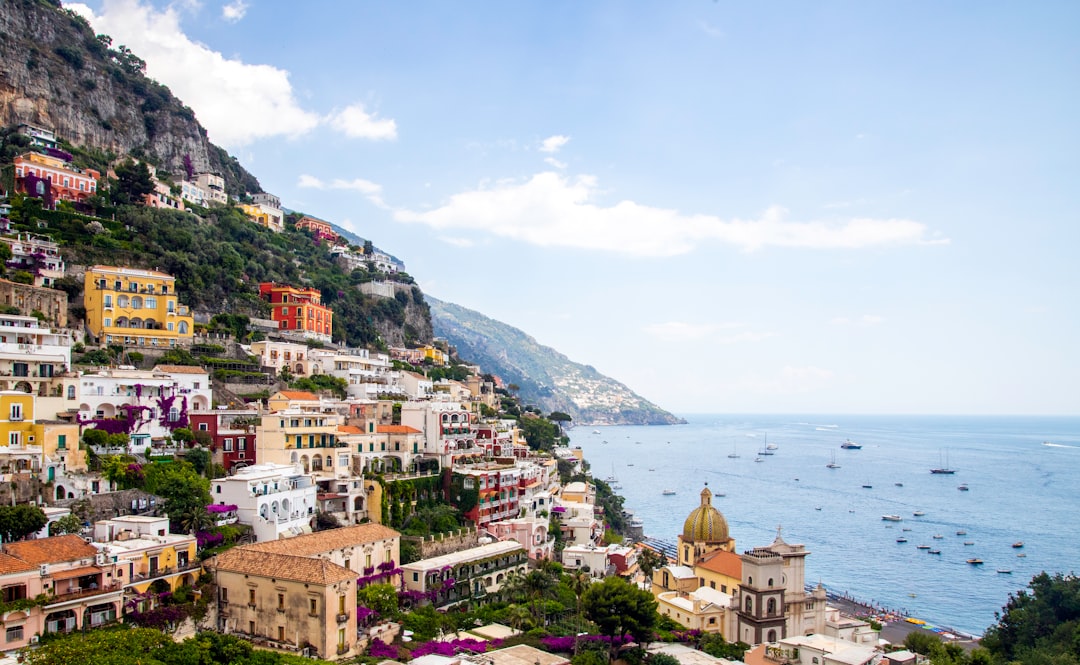 Colorful Amalfi Coast houses cascading down to the sea
